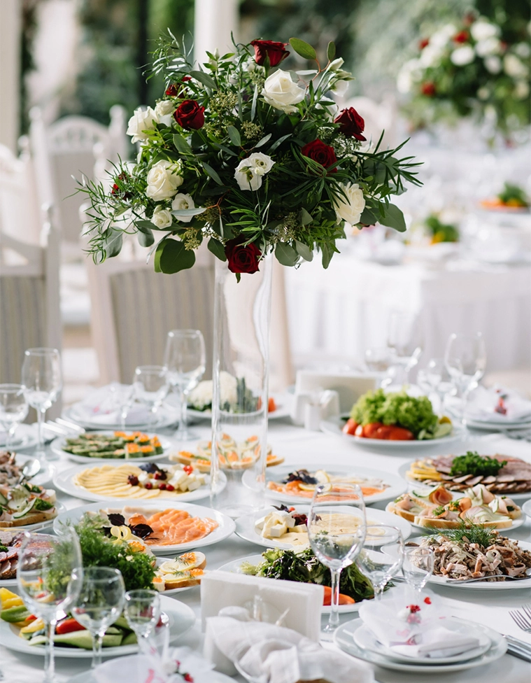 Elegant interior of the main restaurant dining room with set tables