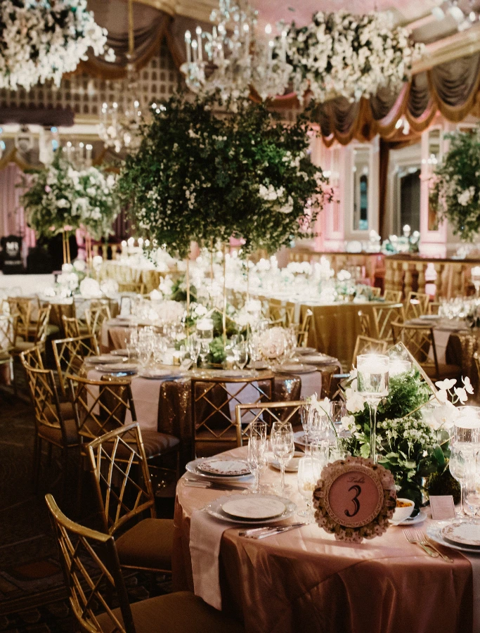 Elegant interior of the main restaurant dining room with set tables